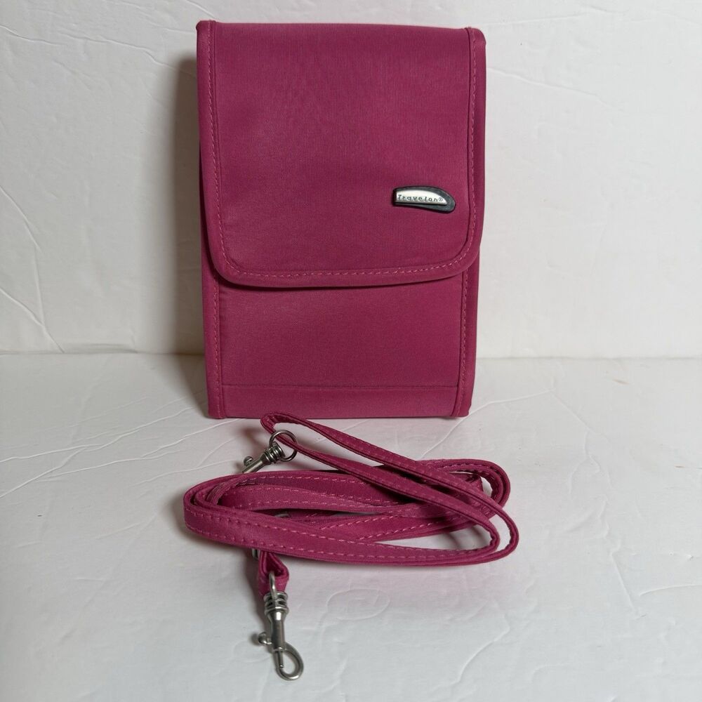 Travelon Pink Crossbody Travel Organizer Bag RFID Passport Wallet Adjust Strap